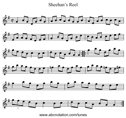 Sheehan’s Reel - staff notation