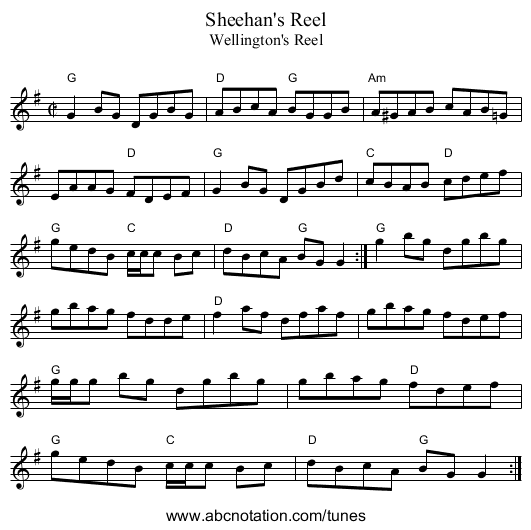 Sheehan's Reel - staff notation