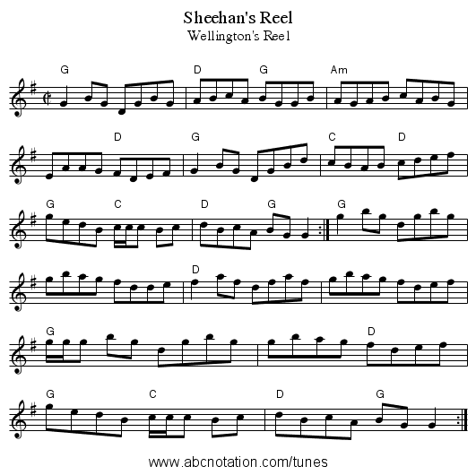 Sheehan's Reel - staff notation