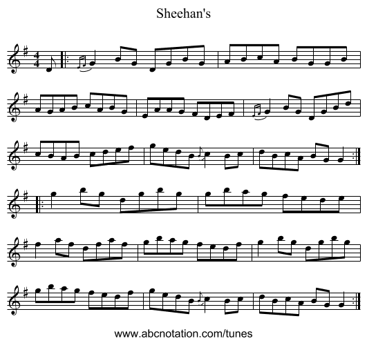 Sheehan's - staff notation