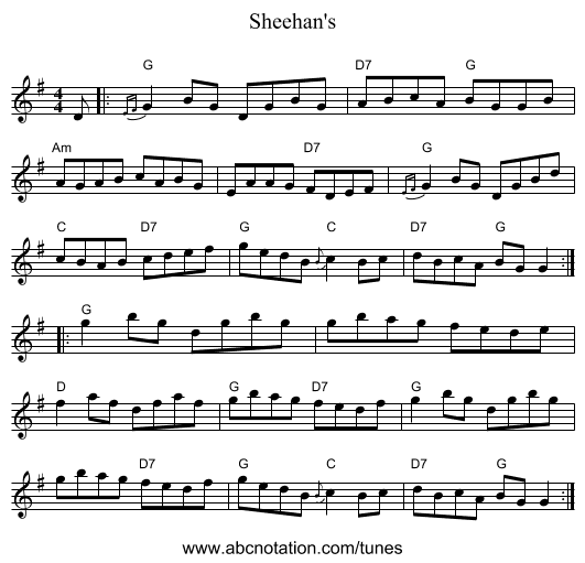 Sheehan's - staff notation