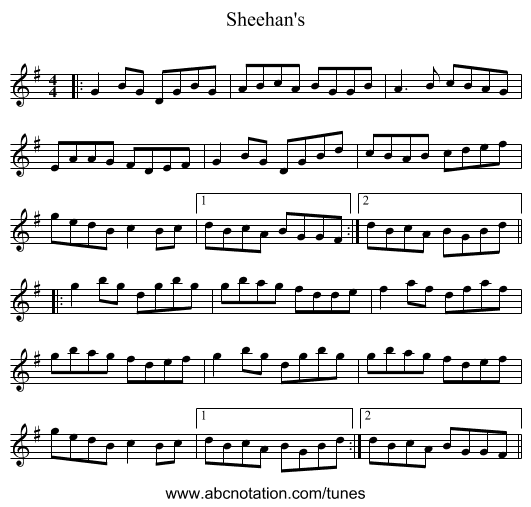 Sheehan's - staff notation