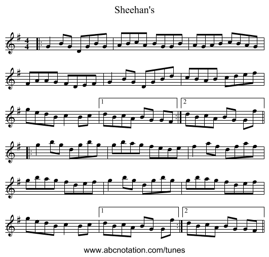 Sheehan's - staff notation