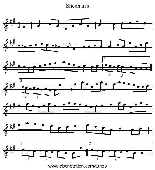 Sheehan's - staff notation