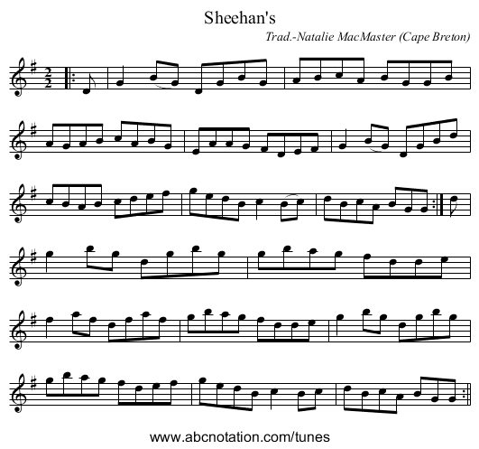 Sheehan's - staff notation
