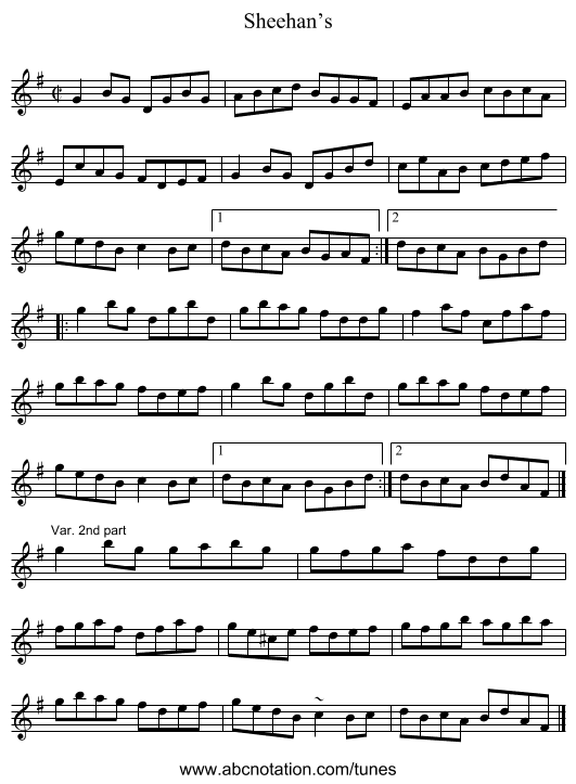 Sheehan’s - staff notation