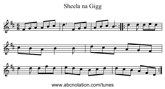 Sheela na Gigg - staff notation