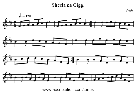 Sheela na Gigg, - staff notation