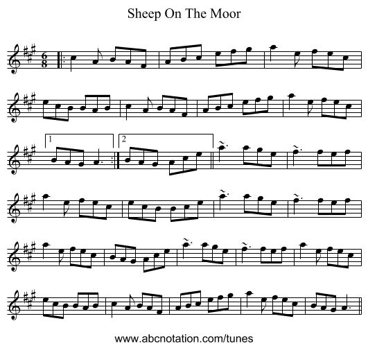 Sheep On The Moor - staff notation