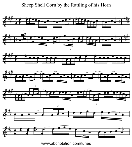 Sheep Shell Corn by the Rattling of his Horn - staff notation