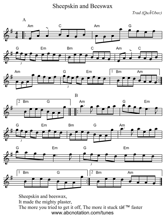 Sheepskin and Beeswax - staff notation