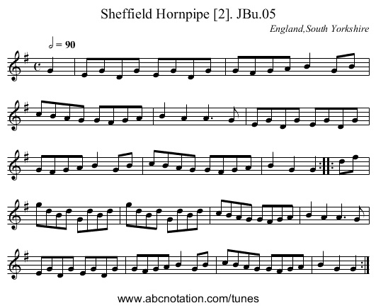 Sheffield Hornpipe [2]. JBu.05 - staff notation