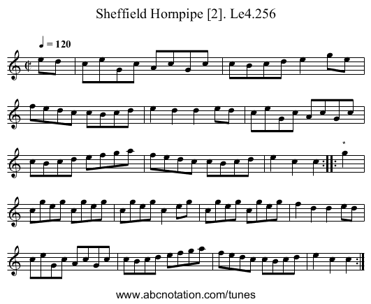 Sheffield Hornpipe [2]. Le4.256 - staff notation
