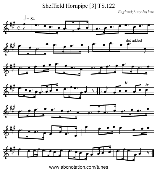 Sheffield Hornpipe [3] TS.122 - staff notation
