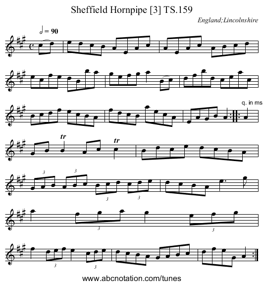 Sheffield Hornpipe [3] TS.159 - staff notation