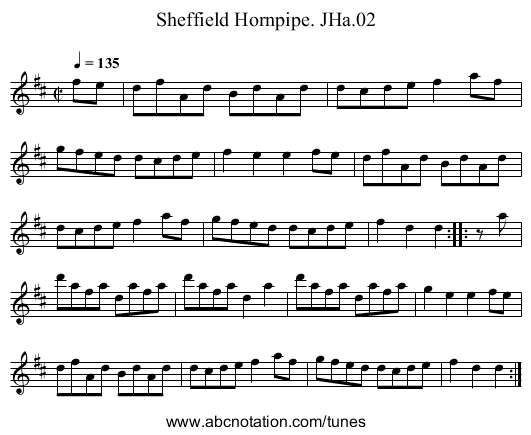 Sheffield Hornpipe. JHa.02 - staff notation