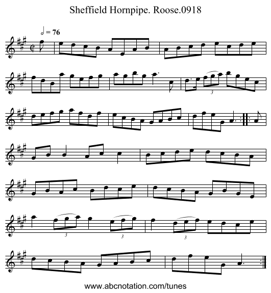 Sheffield Hornpipe. Roose.0918 - staff notation