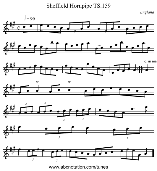 Sheffield Hornpipe TS.159 - staff notation