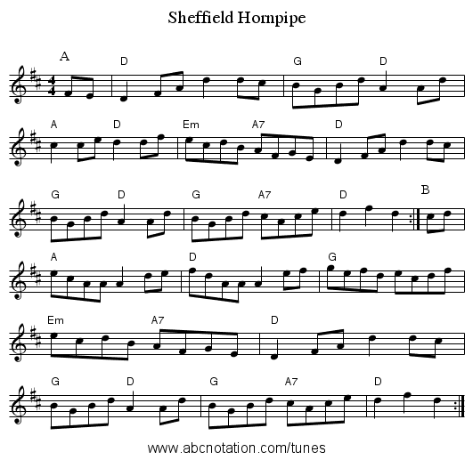 Sheffield Hornpipe - staff notation