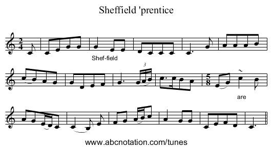 Sheffield 'prentice - staff notation