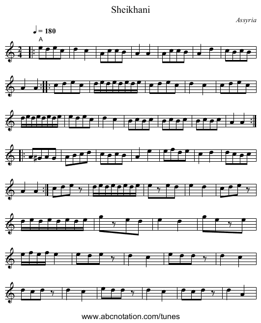 Sheikhani - staff notation