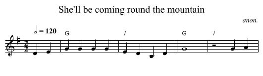 She'll be coming round the mountain - staff notation