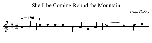 She'll be Coming Round the Mountain - staff notation