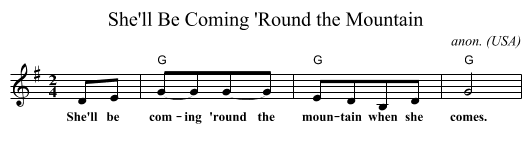 She'll Be Coming 'Round the Mountain - staff notation