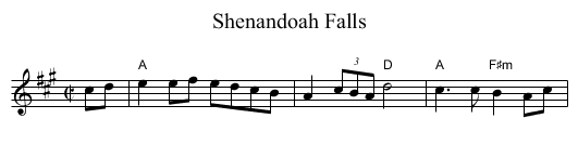 Shenandoah Falls - staff notation