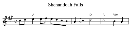 Shenandoah Falls - staff notation