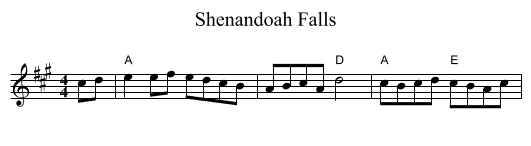 Shenandoah Falls - staff notation