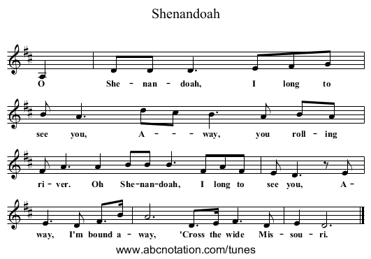 Shenandoah - staff notation