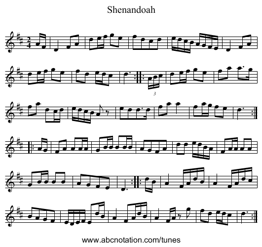 Shenandoah - staff notation