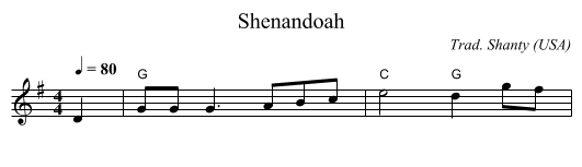 Shenandoah - staff notation