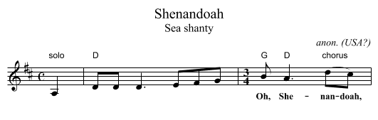 Shenandoah - staff notation