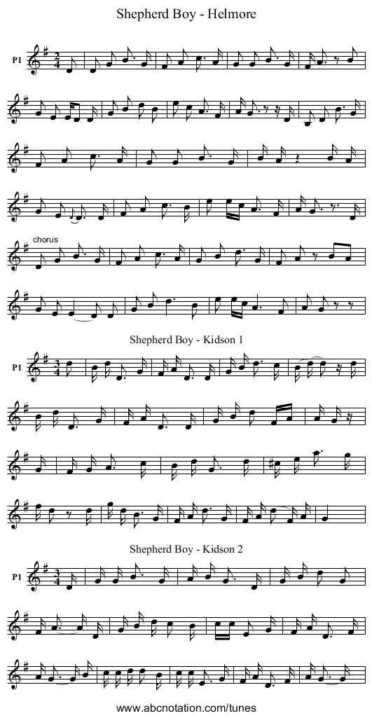 Shepherd Boy - Helmore - staff notation