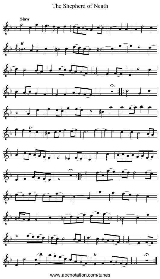Shepherd of Neath, The - staff notation