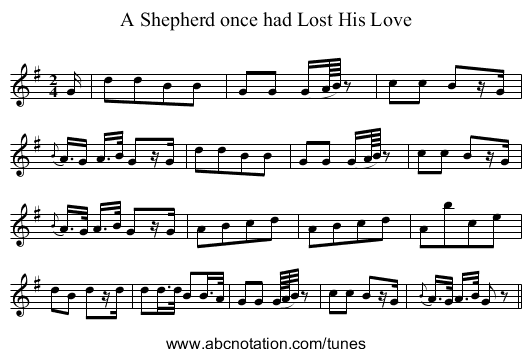 Shepherd once had Lost His Love, A - staff notation