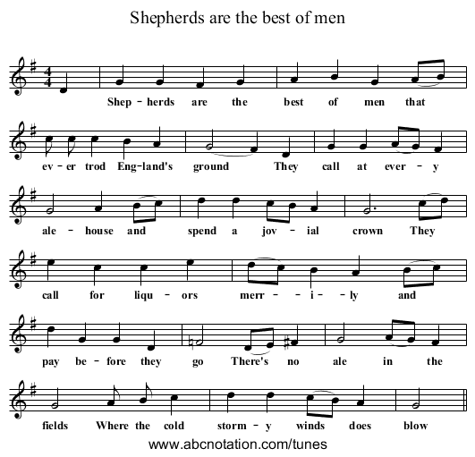 Shepherds are the best of men - staff notation