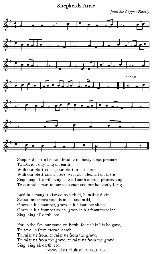 Shepherds Arise - staff notation
