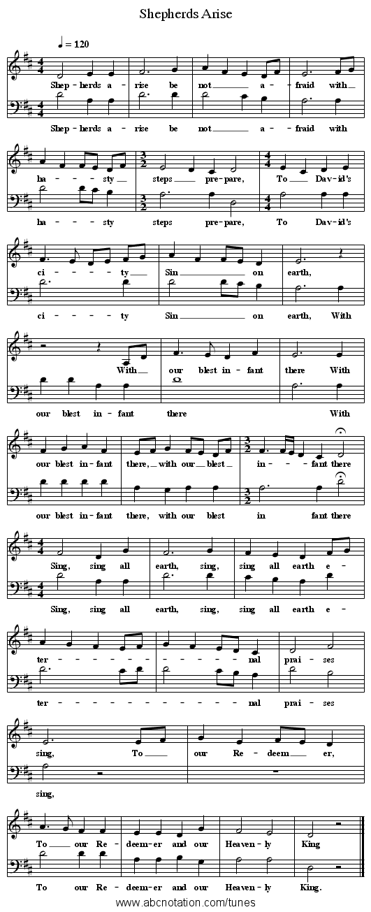 Shepherds Arise - staff notation