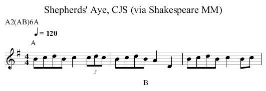 Shepherds' Aye, CJS (via Shakespeare MM) - staff notation