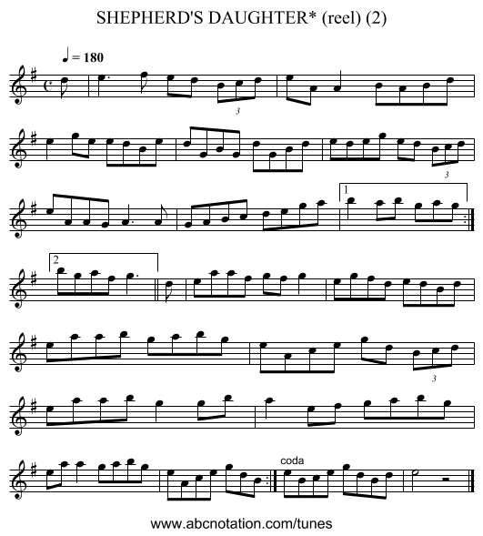 SHEPHERD'S DAUGHTER* (reel) (2) - staff notation