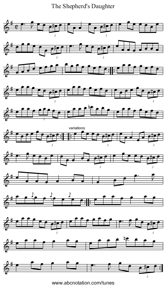 Shepherd's Daughter, The - staff notation