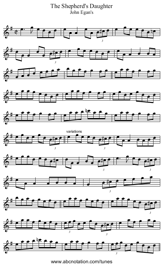 Shepherd's Daughter, The - staff notation