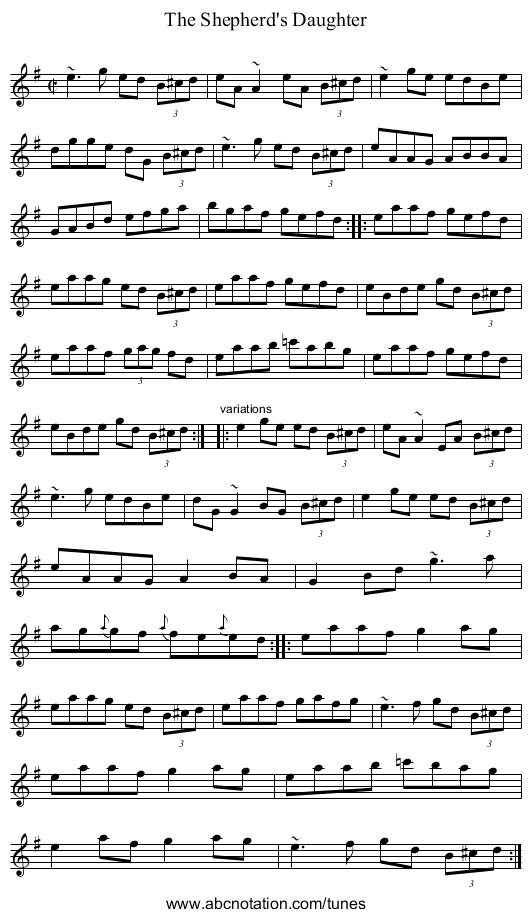Shepherd's Daughter, The - staff notation