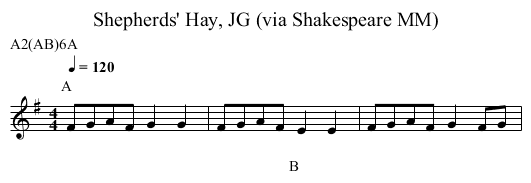 Shepherds' Hay, JG (via Shakespeare MM) - staff notation