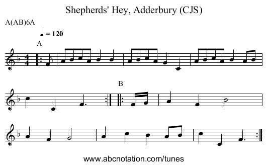 Shepherds' Hey, Adderbury (CJS) - staff notation