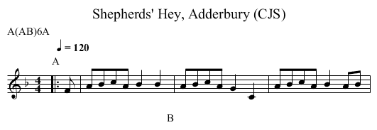 Shepherds' Hey, Adderbury (CJS) - staff notation
