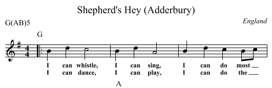 Shepherd's Hey (Adderbury) - staff notation